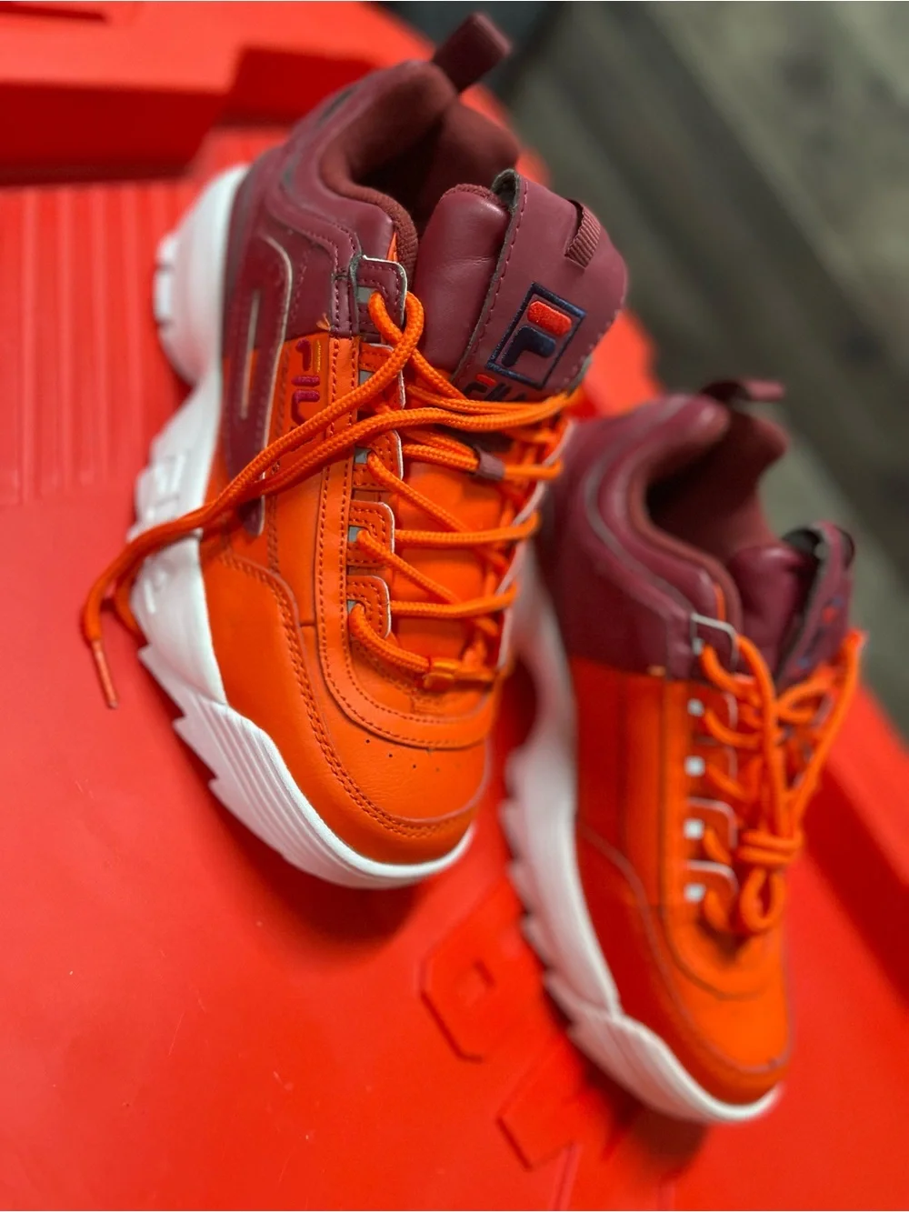 FILA Kids Orange and Burgundy Low-Top Lace-Up Sneakers